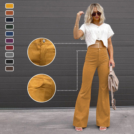 Ladies solid color corduroy high waist trousers with bootcut