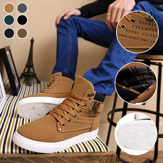 Men's Casual Frosted Belt Buckle High Top Board Shoes